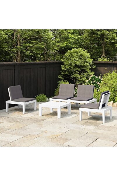 Concept Set mobilier de grădină cu perne, 4 piese, alb, plastic