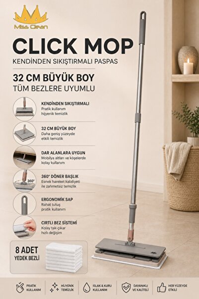 Miss Clean Tüm Bezlere Uyumlu Click Mop 4xl Islak Mendillere Uyumlu Kendinden...