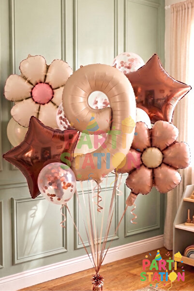 Parti Station Retro Renk Papatya Konsept 9 Yaş Balon Set Retro Renk Tema Doğu...