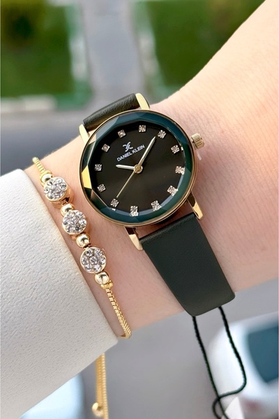 Daniel Klein Kasası Gold Kordonu Yeşil Renk 28 Mm Hediye Paketli Kadın Kol Saati