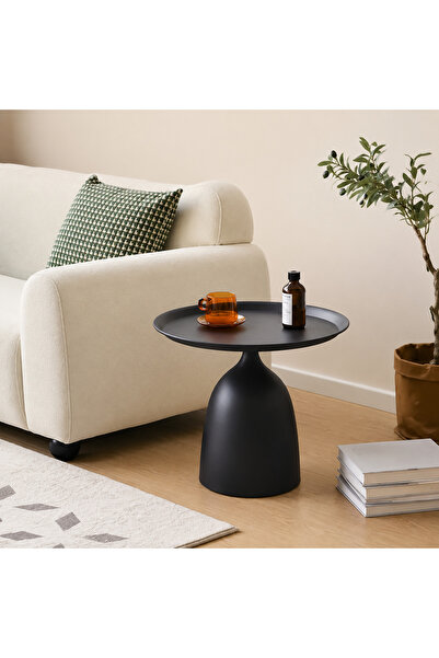 Shangxing Small End Table, Waterproof Metal Side Table with Black Tray Top fo...