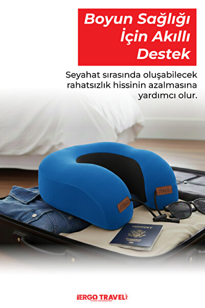 Viscofoam Lux Ortopedik Seyahat Yastığı Visco Boyun Destekli Seyahat Yastığı - Mavi| Ergo Travel