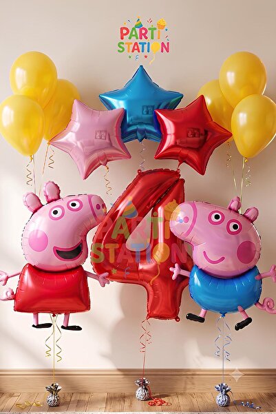 Parti Station Peppa Pig Konsept 4 Yaş Yıldız Balon Set Pembe Domuz Peppa Pig ...