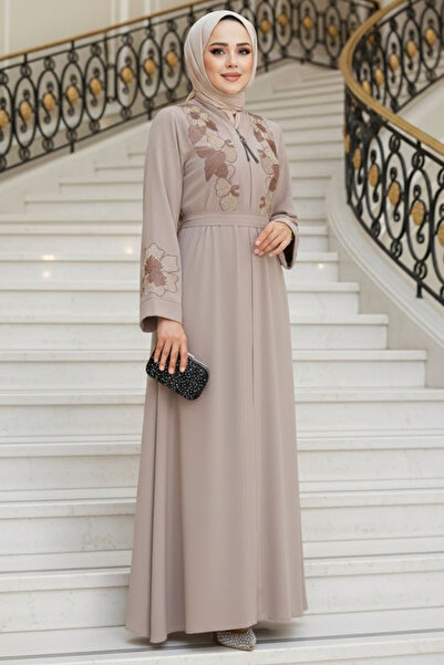 Neva Style Nakış İşlemeli Bej Tesettür Ferace 29124BEJ