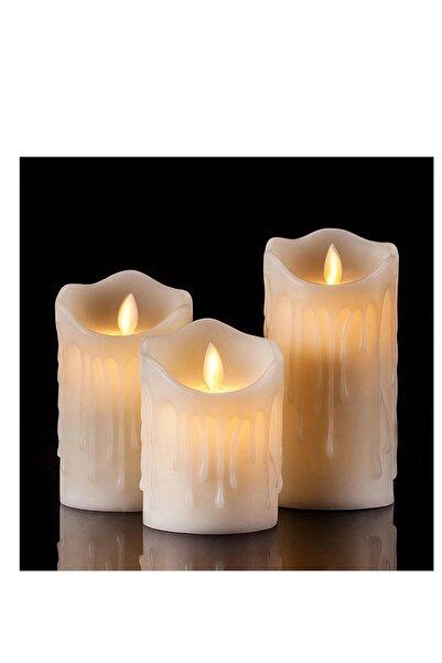 gifttime Alevli Led Mum Hareketli Alev Görünümlü Dekoratif Mum - 3lü Set