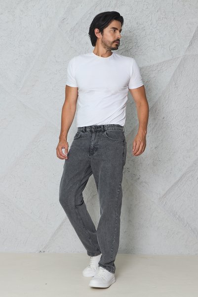 blayn jeans Erkek Koyu Gri Baggy Kot Pantolon - Geniş Kalıp Günlük Rahat Denim Jean