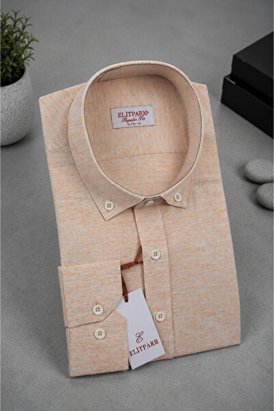 elitpark 100% Cotton Beige Men's Shirt
