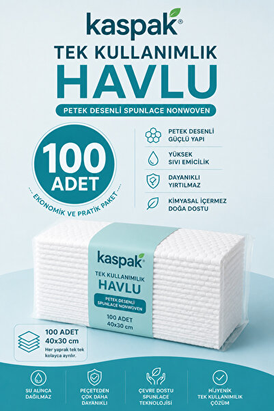 kaspak Tek kullanımlık havlu 40x30 cm 100 adet Çok amaçlı Pedikür manikür lin...