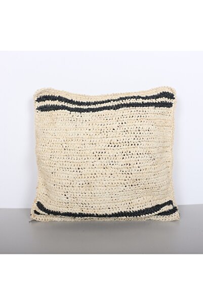 Mylamp Çift Yön Örgü 47x47cm. Doğal & Siyah Rafya Kırlent