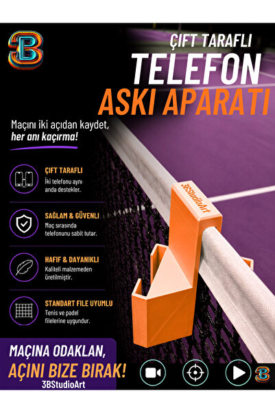 3B Tenis/Padel Kortu İçin Çift Taraflı Telefon Standı – Video Kayıt Aparatı R...