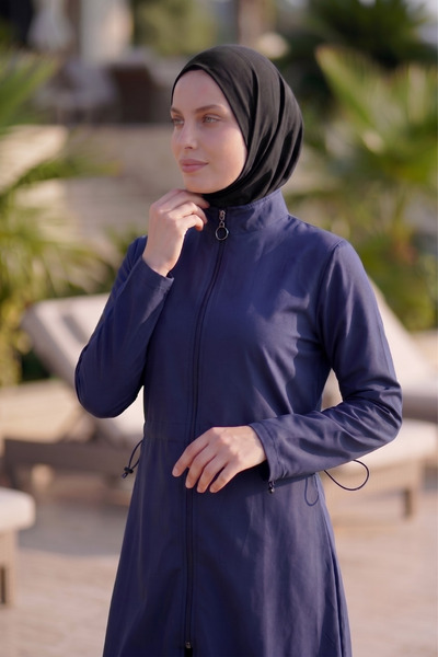 LEOMA ملابس سباحة إسلامية مغلقة بالكامل مع سحاب، سريعة الجفاف وطاردة للماء