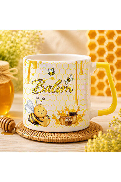 Gülce Balım Yazılı Arı & Bal Temalı Kupa Bardak - Sevgiliye, Arkadaşa Hediye