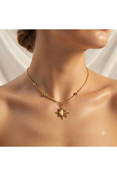 Nazellaa Steel Gold Pearlescent Sun Pendant