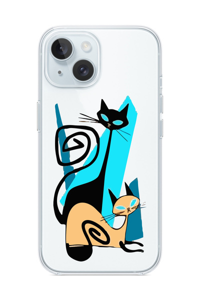 3GEN CASE iPhone 13/iPhone 14 Uyumlu Sevimli Kediler Desenli Şeffaf Silikon K...