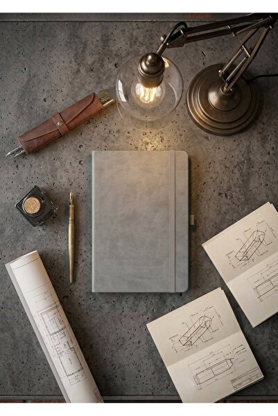 Mr.Notebook Kişiye Özel İsim Yazılı Gri Termo Deri Defter - Kalemlikli ve Las...