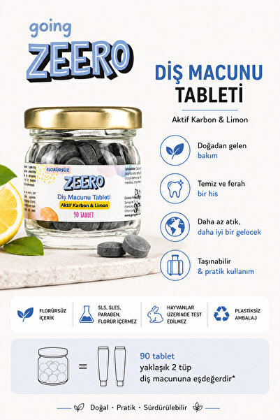 Going Zeero Diş Macunu Tableti - Aktif Karbon & Limon - Florürsüz Diş Macunu ...