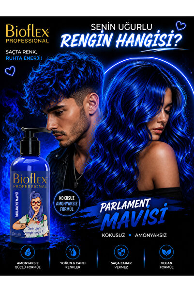 Bioflex Natural Hair Color Amonyaksız Parlament Mavisi Renkli Saç Boyası 250ml