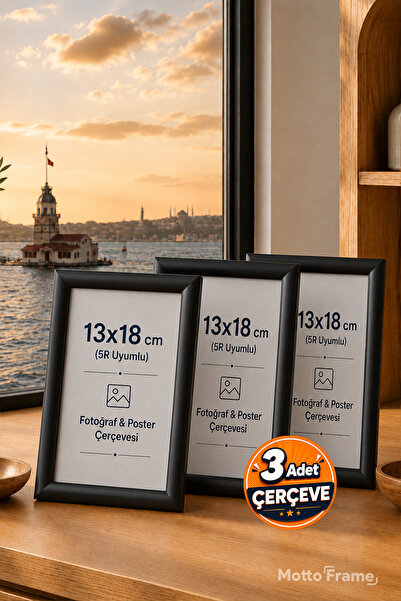 Motto Frame 3 Adet 13x18 (5R) Plastik Fotoğraf Çerçevesi Seti Şeffaf PVC Koru...