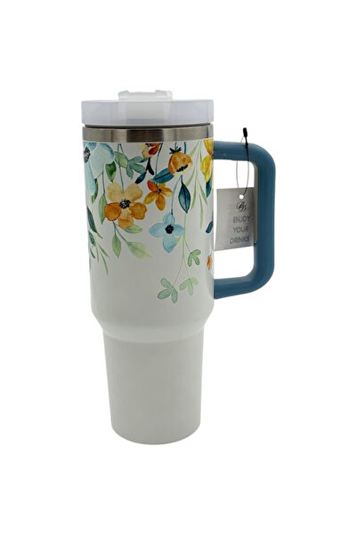 B&D Vacuum Insulated Tumbler with Multi Leaves Print – White Reusable Stainle...