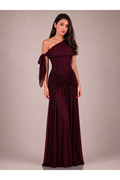 DVNA Soft Evening Dress Dark Burgundy Tulle Stretch Fabric by Dafna