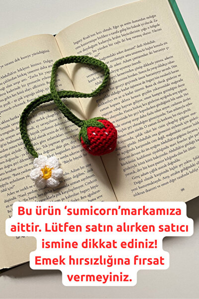 Sumicorn Design Çilek Amigurumi Örgü Kitap Ayracı,Kitap Aksesuarı,Kitap Sever...