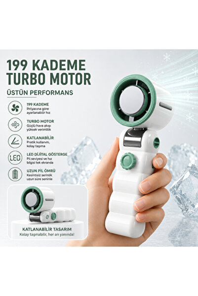 TARÇIN Y19S Taşınabilir Turbo Fan 199 Kademe Dijital Ekranlı Şarjlı El Fanı B...