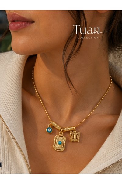Tuan Collection Charm Model Pendant Plate Evil Eye Bead Butterfly Figure Gold Color Steel 3 Charms