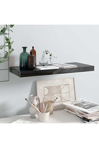 Concept Raft perete suspendat, negru extralucios, 60x23,5x3,8 cm, MDF