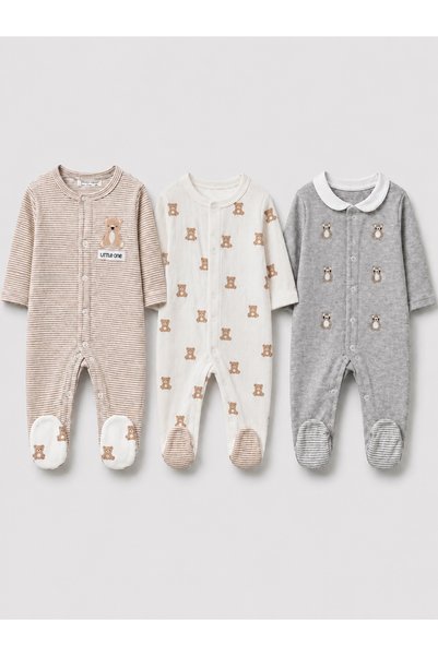 My Babies Label طقم من 3 قطع من القطن المخطط والمنقوش بتصميم دببة وخطوط