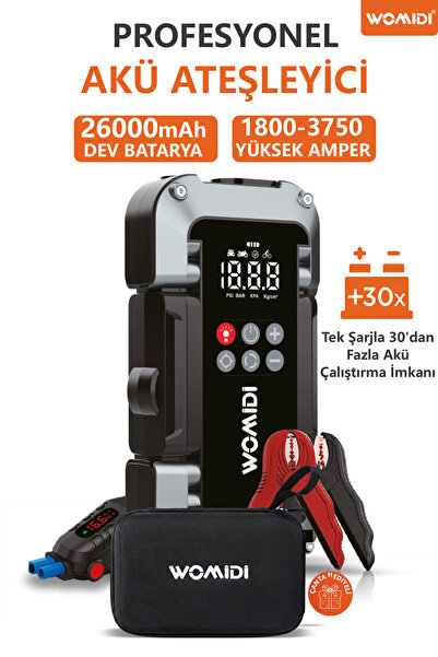 womidi Akü Takviye Cihazı Hava Kompresörü Powerbank SUV Araç Marş Basma Lasti...