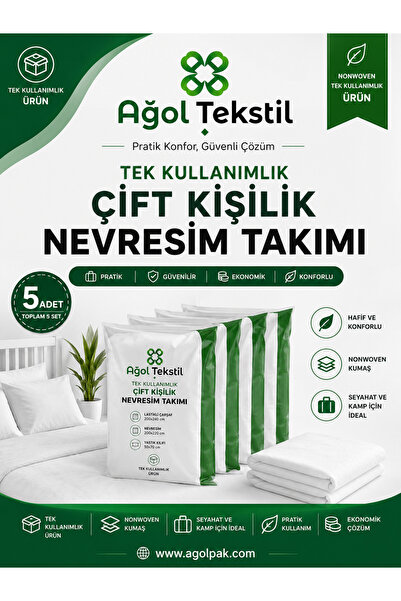 ağol tekstil Çift Kişilik Nevresim Takımı – 5’li Set | Tek Kullanımlık, Lasti...