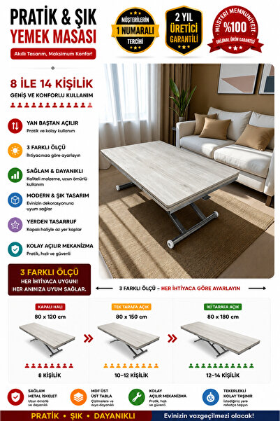 SEHPAM AKILLI Yan Baştan Açılır Akıllı Yemek Masası Oval Mdf Tabla Alt Mekani...