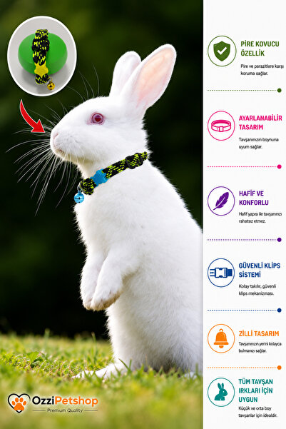 ozzipetshop Hollanda Lop Tavşanı Tasması Pire Kovucu Boyun Tasması Ayarlanabi...