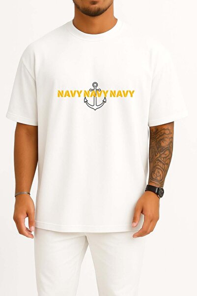 Bahriyeli Collection Oversize Chest Trio Navy Anchor Chest and Back Printed U...