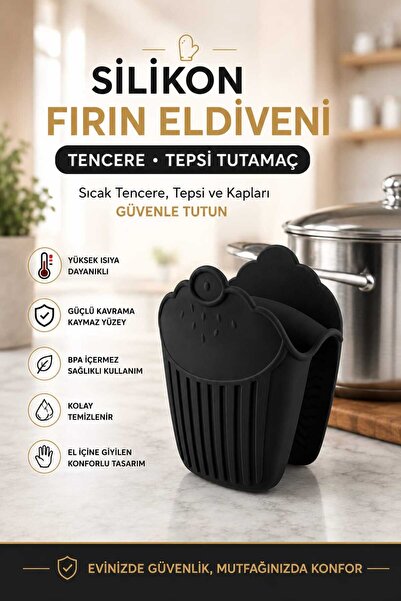 PLASTMARKET Silikon Fırın Eldiveni - Isıya Dayanıklı Tencere Tepsi Tutamaç - ...