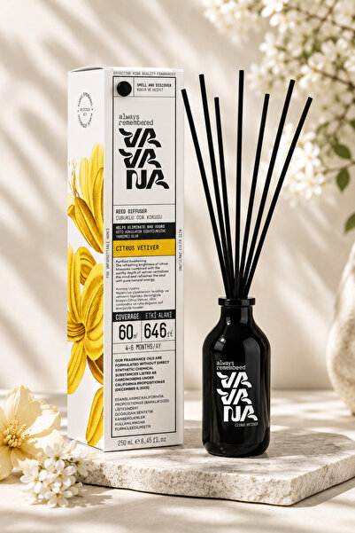 VAVANA Çubuklu Oda Kokusu 250 ml – 60 m² Etkili 4-6 Ay Kalıcı - Citrus Vetiver