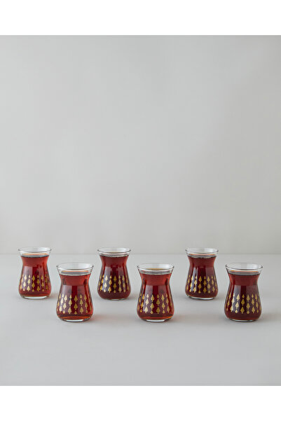 English Home Gold Leaves Cam 6'lı Çay Bardağı 132 ml Şeffaf-Gold