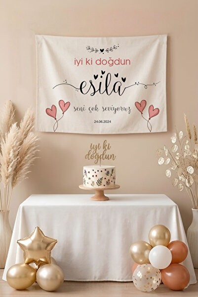 Homamia Kişiye Özel Doğum Günü Happy Birthday Duvar Örtüsü Duvar Halısı Birin...