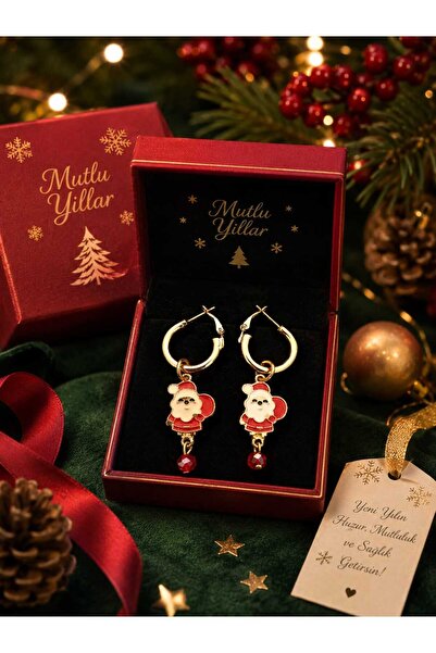 Yağmur Women's and Girls' Christmas New Year Earrings Santa Claus Snowman Dangle Earrings Gift Jewelry Accessory Red Color Shiny Sparkling 2027 New Year Earrings Box Not Included