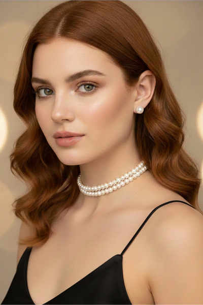 bb bridal boutique İnci Choker Kolye Küpe Takım, Tasma Kolye, Şık Tasarım Kol...
