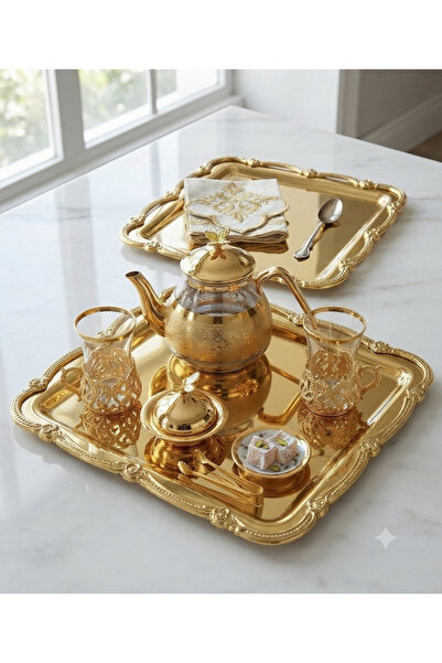 Elzemm store PASLANMAZ ÇELİK GOLD RENK GOLD PLASTİK ÇERÇEVELİ 2 ADET SERVİS V...