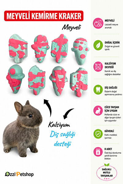 ozzipetshop Hamster Kemirme Taşı 8 Adet Dondurma Şekilli Meyveli Kemirme Bloğ...