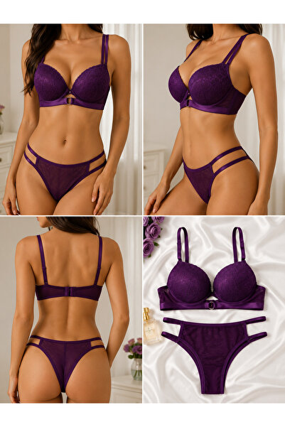 Luvia Lingerie mürdüm rengi halkalı kadın destekli push up 2'li iç çamaşırı t...