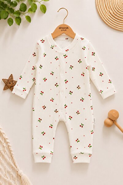 dinamik çocuk Baby Girl Cherry Printed Snap Fastener Newborn Baby Romper 100%...