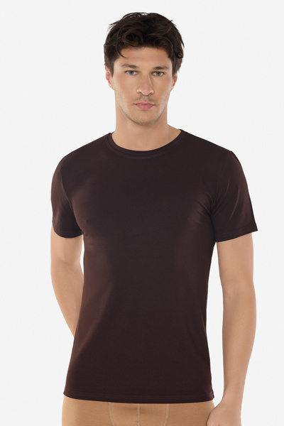 Malabadi Men's Brown Round Neck Short Sleeve Modal Body T-Shirt 030