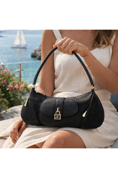 dukidasoturkiye Black Lock Detailed Women's Sleeve Bag Si |   Black Mt1539