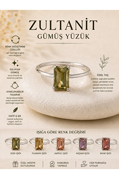 Yudi Atelier 925 Ayar Gümüş Zultanit Yüzük | Renk Değiştiren Zultanit Taşlı A...