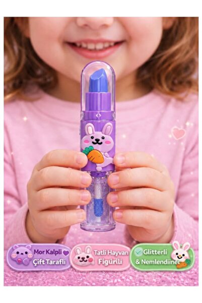 NUNUKO Tekli Çift Taraflı Tatlı Hayvan Figürlü Çocuk Ruj ve Lip Gloss