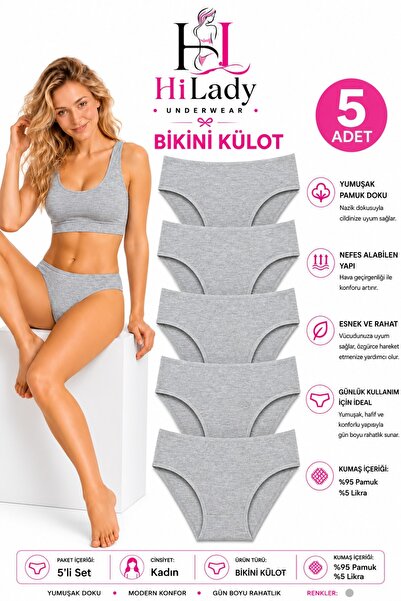 Hilady Pack of 5 Women's Gray Panties