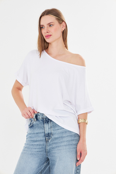 Tight Lady Natural Viscose Women's Boat Neck Off Shoulder Loose Double Sleeve...